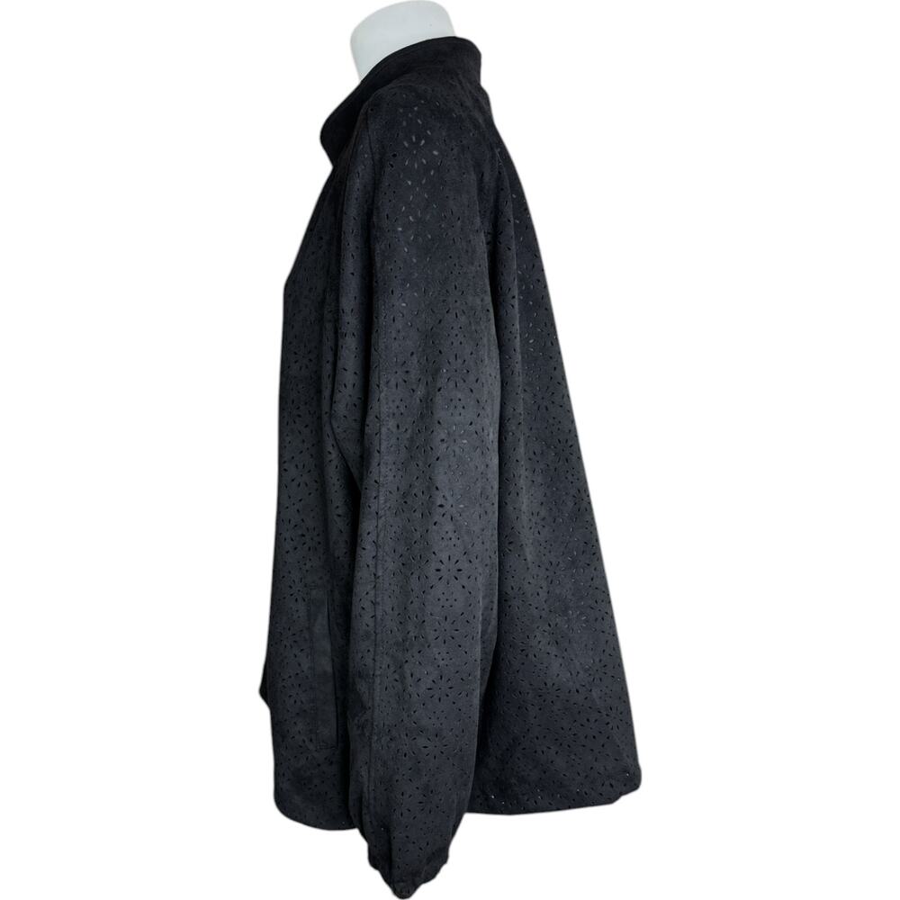 Dennis Basso Perforated Faux Suede Jacket Black‎ X-Large NWOT Eyelet Lined - Picture 4 of 13